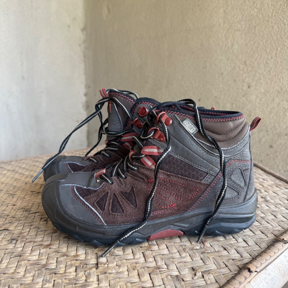 Merrell Capra Mid WTPF Hiking Boots Kids 3M Brown Waterproof Leather Trail Shoes